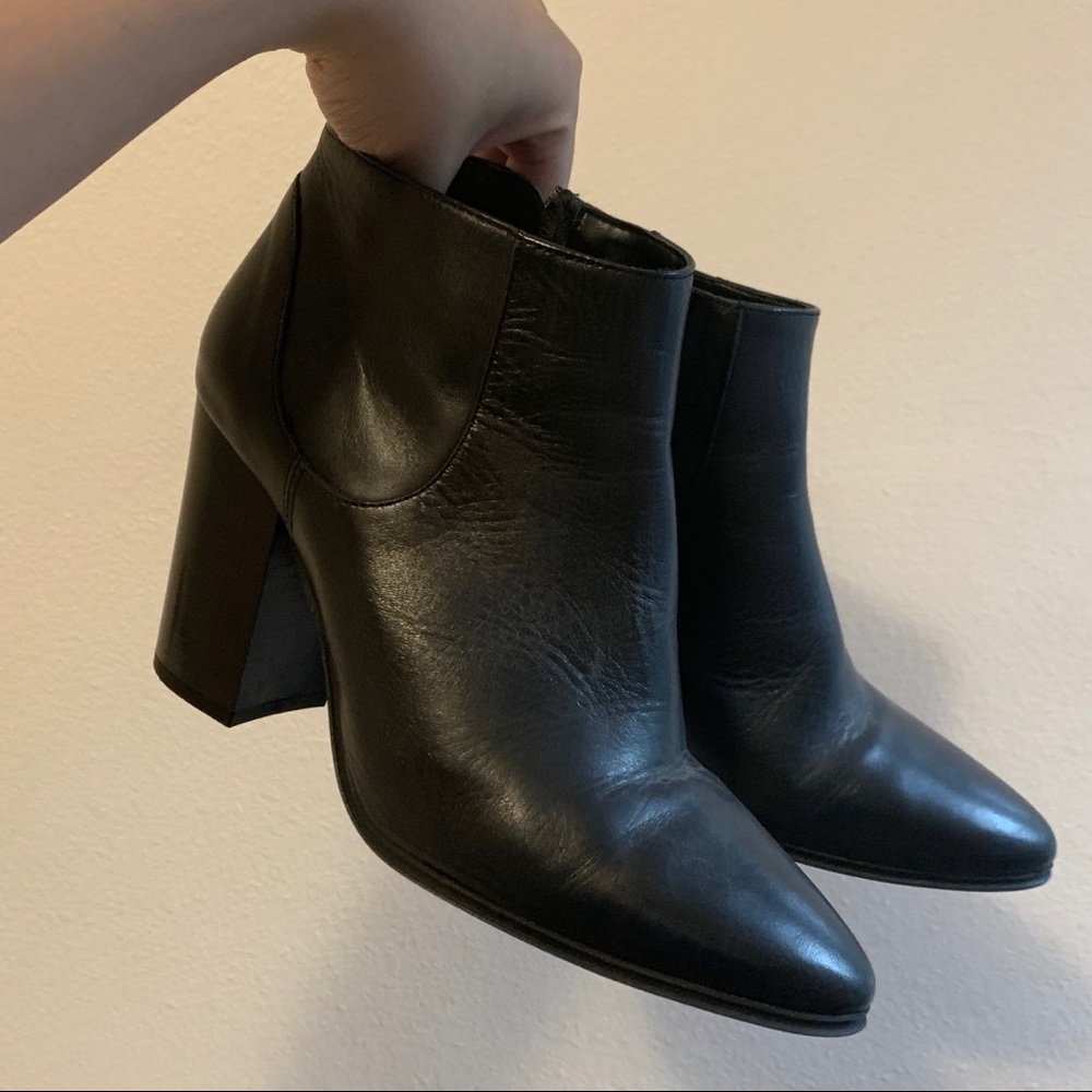 Zara Premium Black Leather Pointy Booties 37